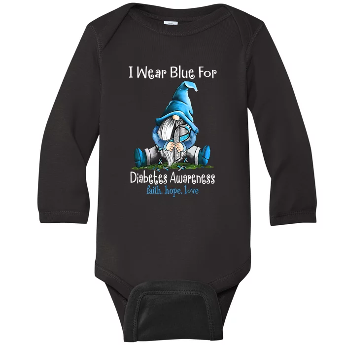 November Diabetes Awareness Funny Gnomes Wear Blue Baby Long Sleeve Bodysuit