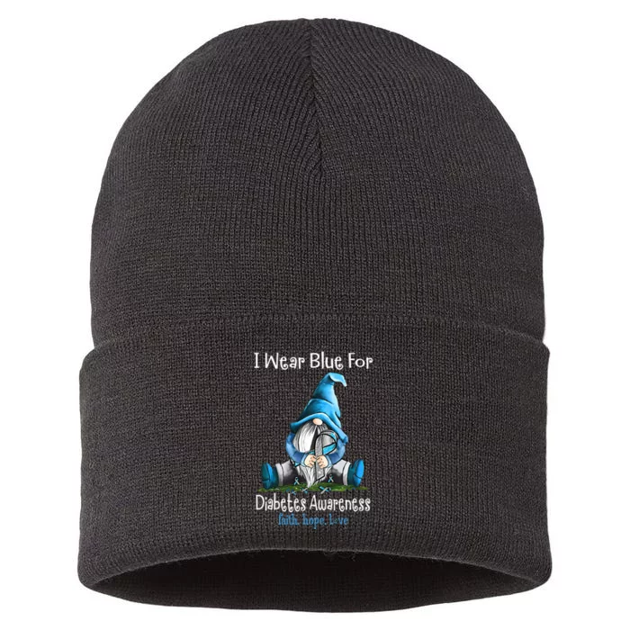 November Diabetes Awareness Funny Gnomes Wear Blue Sustainable Knit Beanie