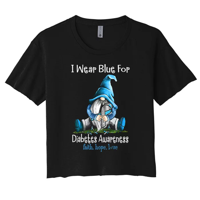 November Diabetes Awareness Funny Gnomes Wear Blue Women's Crop Top Tee