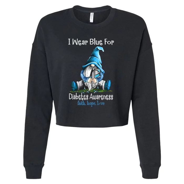 November Diabetes Awareness Funny Gnomes Wear Blue Cropped Pullover Crew