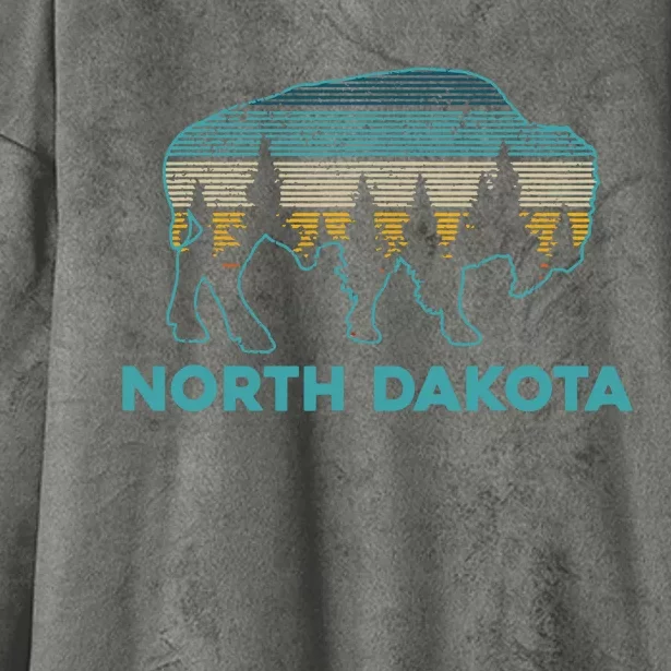 North Dakota Bison Vintage American Buffalo Souvenir Gift Hooded Wearable Blanket