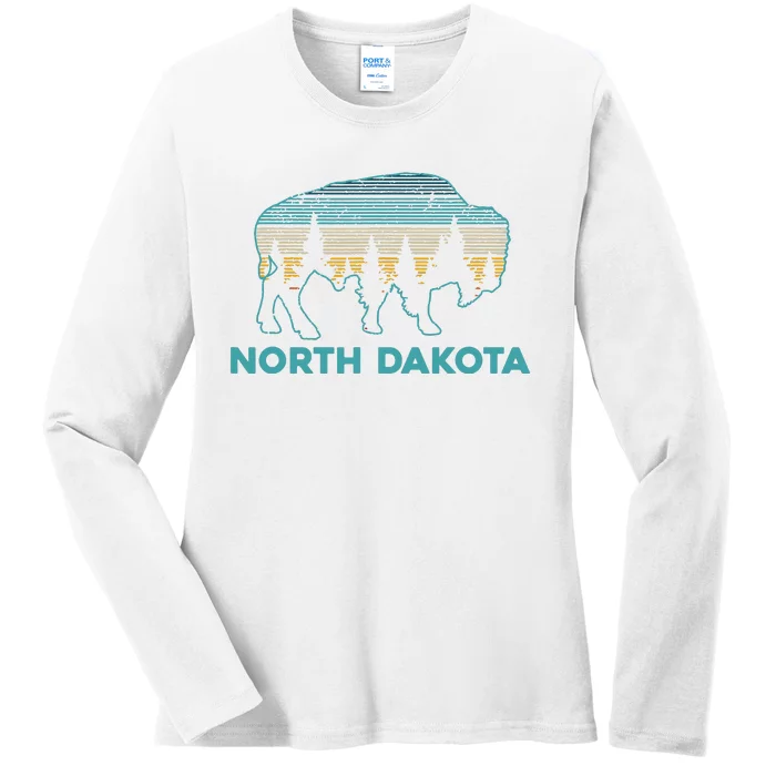 North Dakota Bison Vintage American Buffalo Souvenir Gift Ladies Long Sleeve Shirt