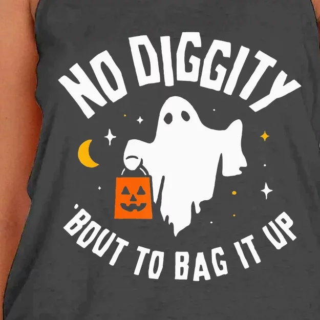 No Diggity Bout To Bag It Up Cute Ghost Halloween Candy Women's Knotted Racerback Tank