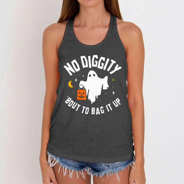 No Diggity Bout To Bag It Up Cute Ghost Halloween Candy Women's Knotted Racerback Tank