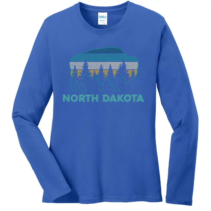 North Dakota Bison Vintage American Buffalo Souvenir Gift Ladies Long Sleeve Shirt