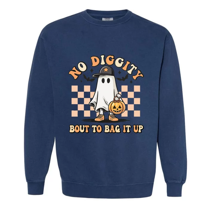 No Diggity Bout To Bag It Up Ghost Halloween Kids Garment-Dyed Sweatshirt