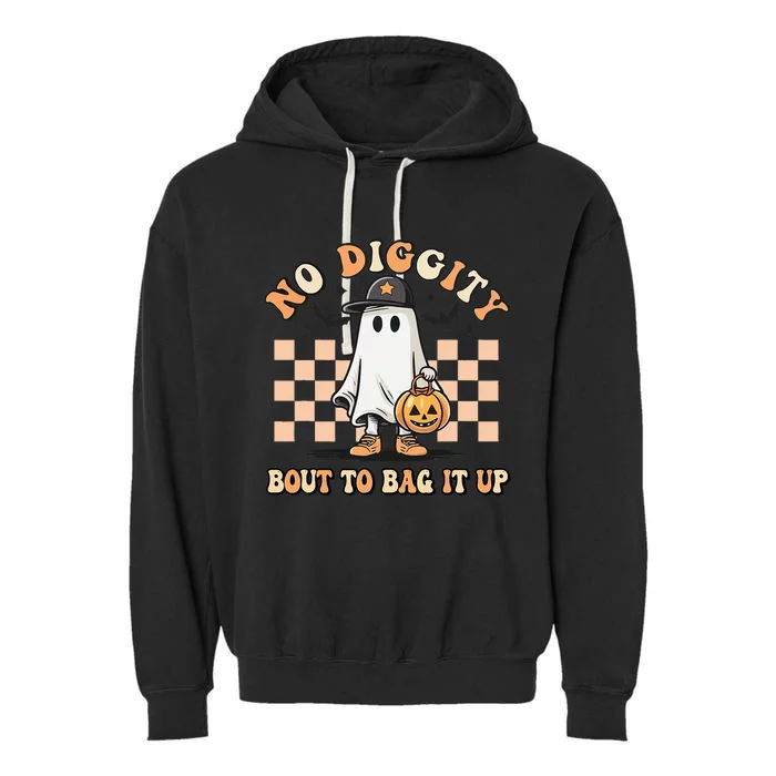 No Diggity Bout To Bag It Up Ghost Halloween Garment-Dyed Fleece Hoodie