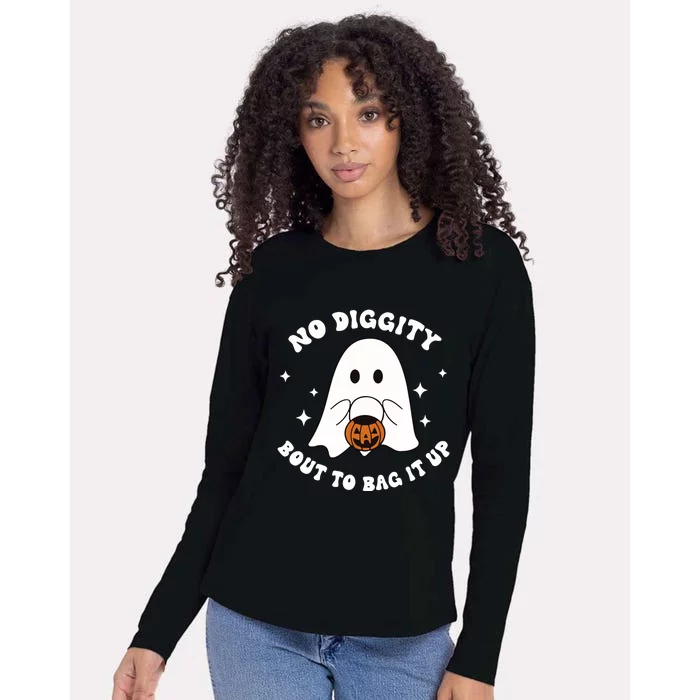 No Diggity Bout To Bag It Up Halloween Trick Or Treat Ghost Womens Cotton Relaxed Long Sleeve T-Shirt