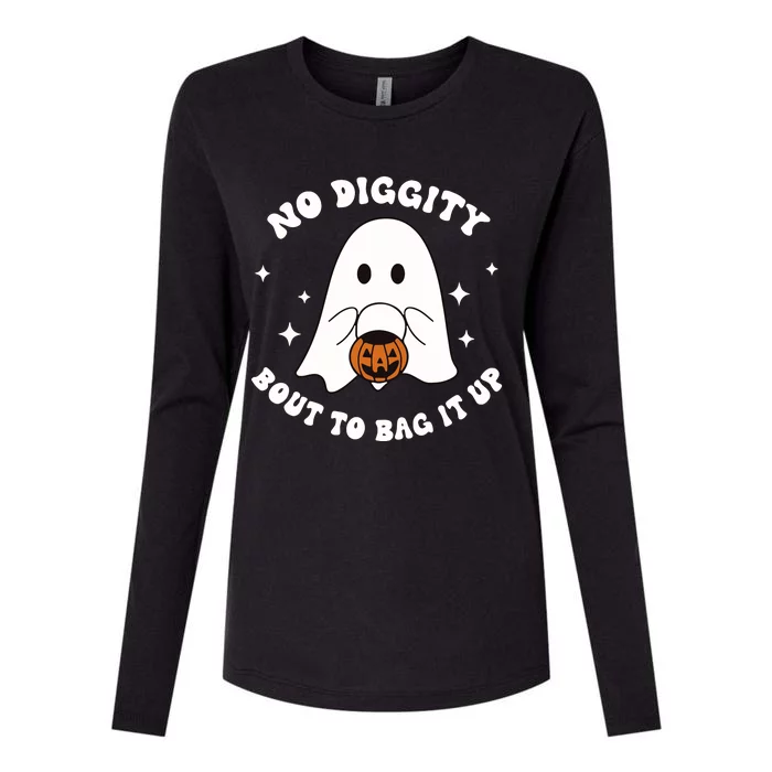 No Diggity Bout To Bag It Up Halloween Trick Or Treat Ghost Womens Cotton Relaxed Long Sleeve T-Shirt