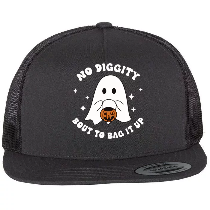 No Diggity Bout To Bag It Up Halloween Trick Or Treat Ghost Flat Bill Trucker Hat