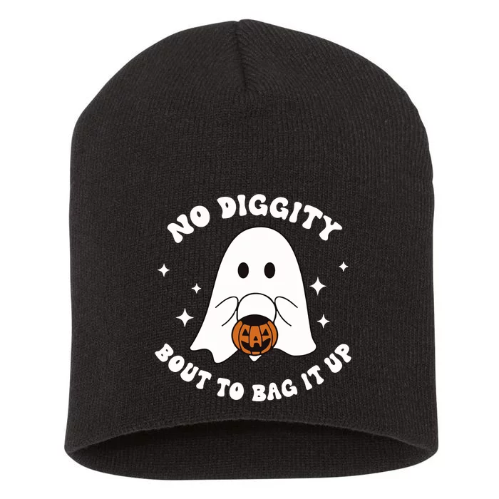 No Diggity Bout To Bag It Up Halloween Trick Or Treat Ghost Short Acrylic Beanie