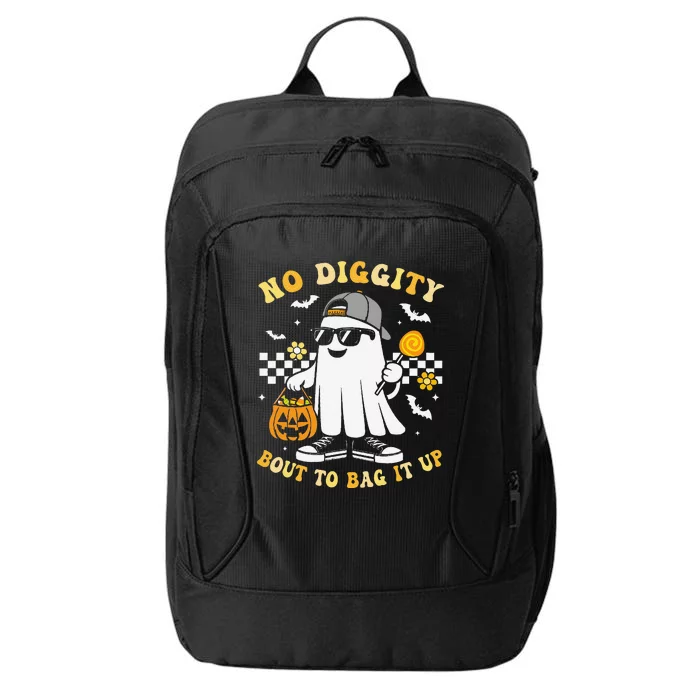 No Diggity Bout To Bag It Up Retro Ghost Halloween Gift City Backpack