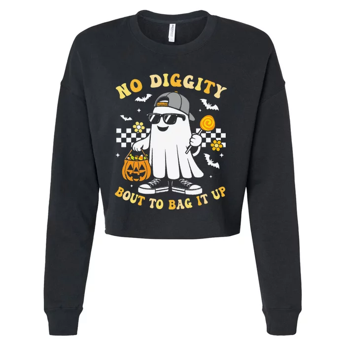 No Diggity Bout To Bag It Up Retro Ghost Halloween Gift Cropped Pullover Crew