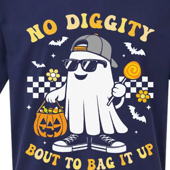 No Diggity Bout To Bag It Up Retro Ghost Halloween Gift Sueded Cloud Jersey T-Shirt