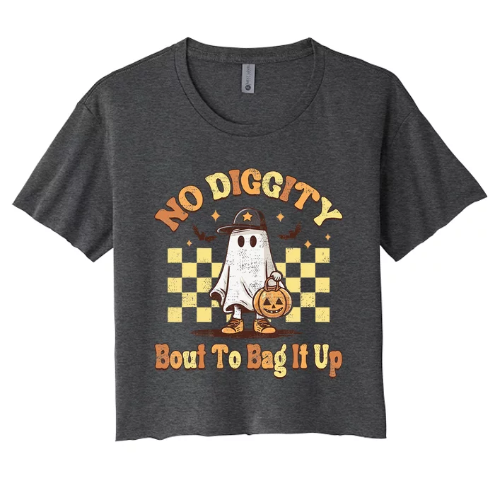 No Diggity Bout To Bag It Up Cool Ghost Halloween Women's Crop Top Tee