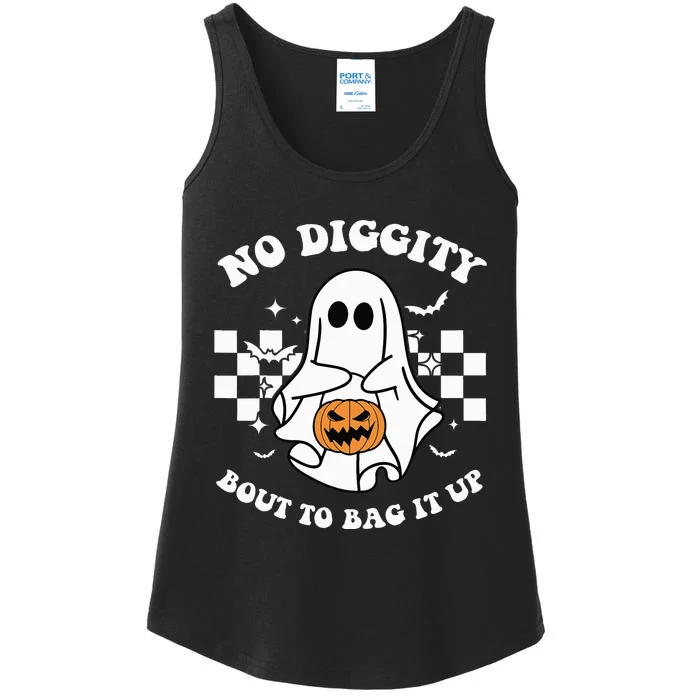 No Diggity Bout to Bag It Up Cute Ghost Halloween Candy Ladies Essential Tank