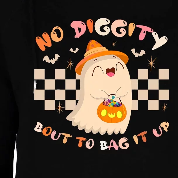 No Diggity Bout To Bag It Up Cute Ghost Halloween Womens Funnel Neck Pullover Hood