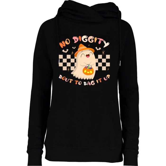 No Diggity Bout To Bag It Up Cute Ghost Halloween Womens Funnel Neck Pullover Hood