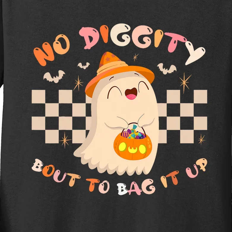 No Diggity Bout To Bag It Up Cute Ghost Halloween Kids Long Sleeve Shirt