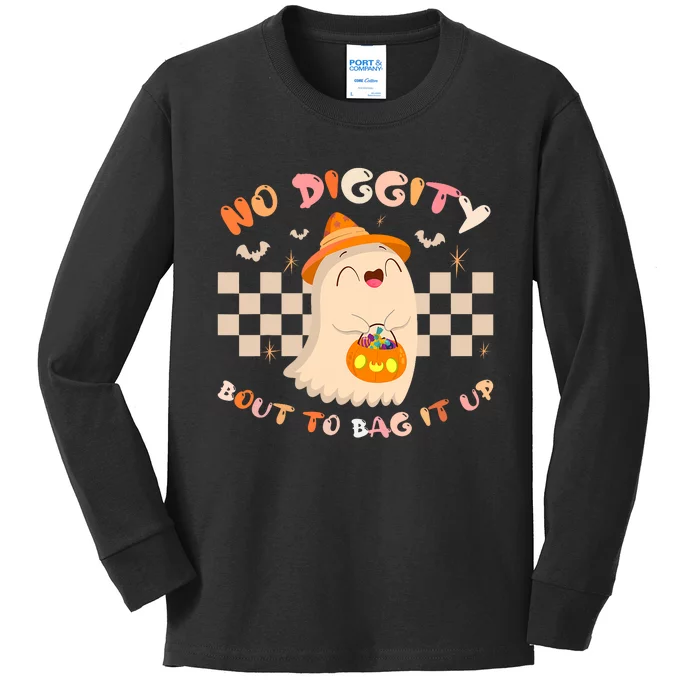 No Diggity Bout To Bag It Up Cute Ghost Halloween Kids Long Sleeve Shirt