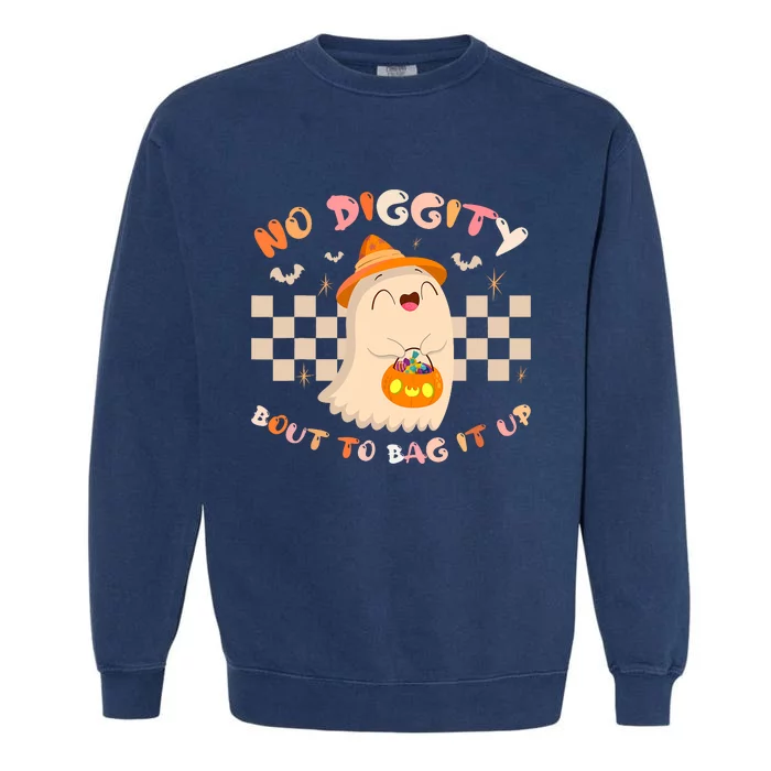 No Diggity Bout To Bag It Up Cute Ghost Halloween Garment-Dyed Sweatshirt