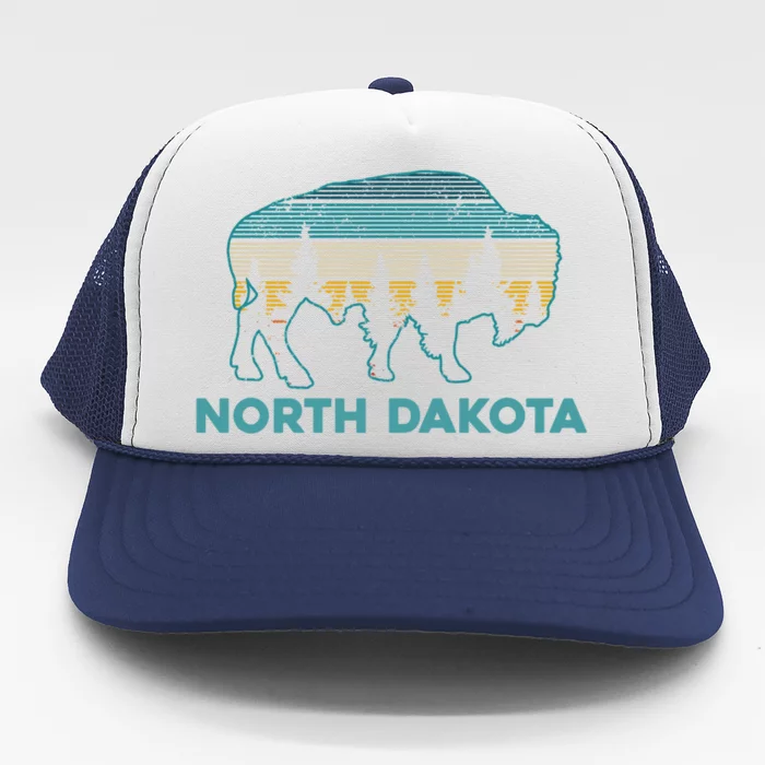 North Dakota Bison Vintage American Buffalo Souvenir Gift Trucker Hat