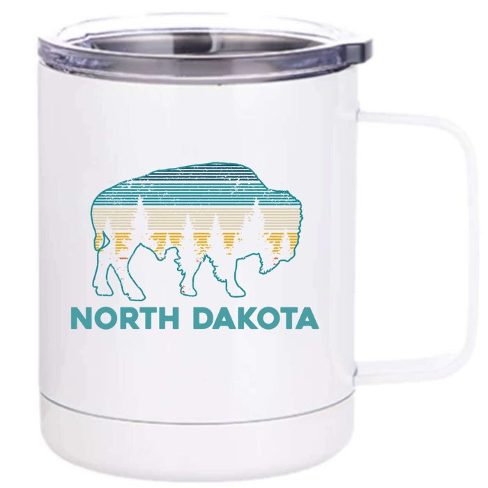 North Dakota Bison Vintage American Buffalo Souvenir Gift Front & Back 12oz Stainless Steel Tumbler Cup