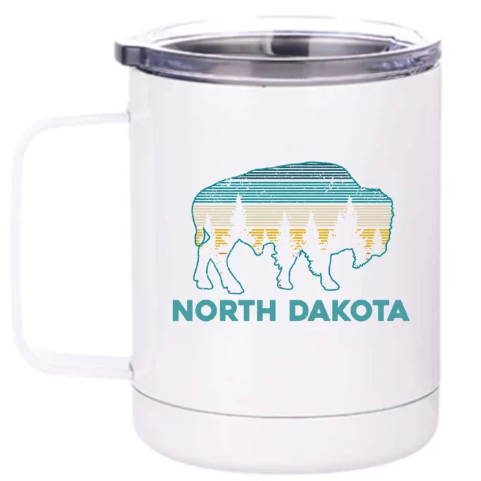 North Dakota Bison Vintage American Buffalo Souvenir Gift Front & Back 12oz Stainless Steel Tumbler Cup