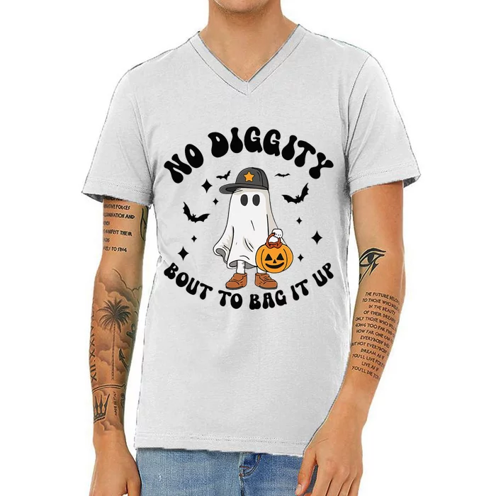 No Diggity Bout To Bag It Up Ghost Halloween V-Neck T-Shirt