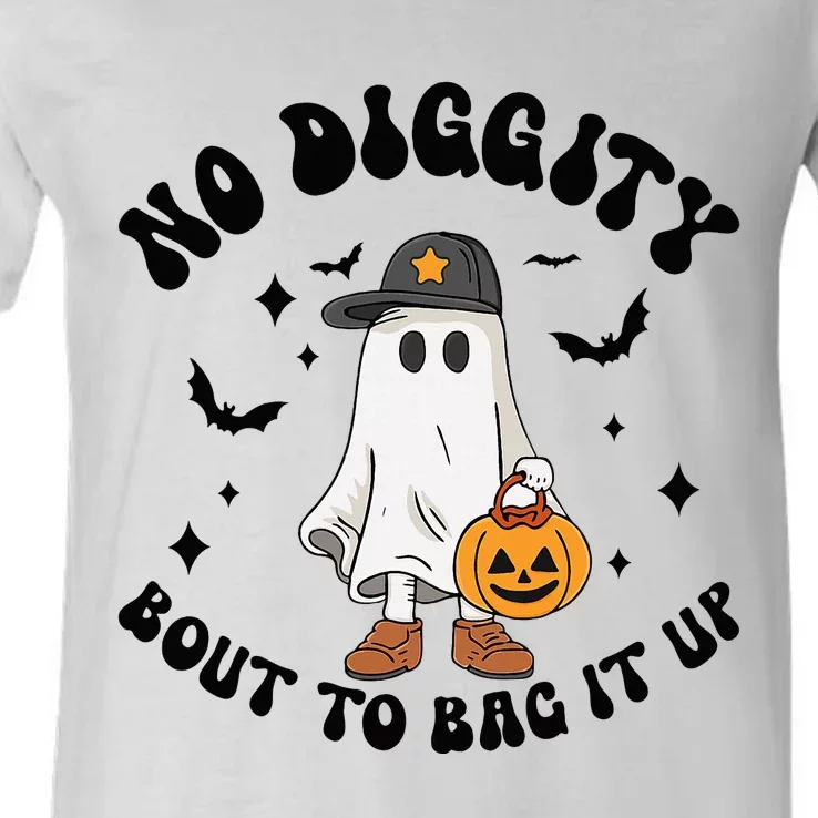 No Diggity Bout To Bag It Up Ghost Halloween V-Neck T-Shirt