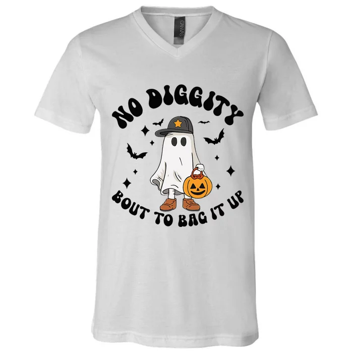 No Diggity Bout To Bag It Up Ghost Halloween V-Neck T-Shirt