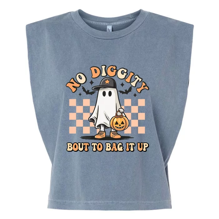 No Diggity Bout To Bag It Up Ghost Halloween Garment-Dyed Women's Muscle Tee