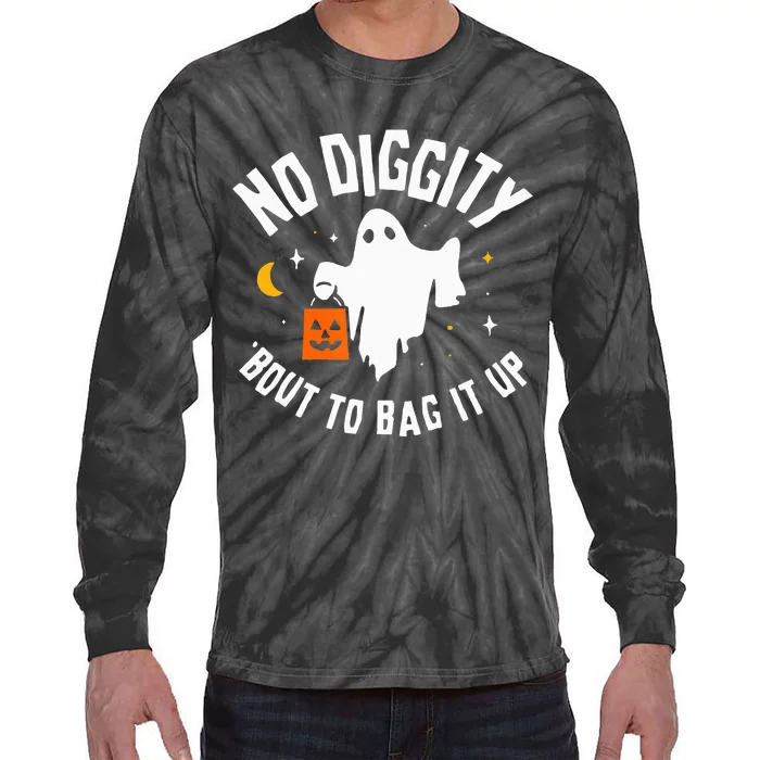 No Diggity Bout To Bag It Up Cute Ghost Halloween Candy Tie-Dye Long Sleeve Shirt