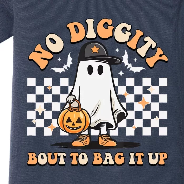 No Diggity Bout To Bag It Up Cute Ghost Halloween Candy Baby Bodysuit