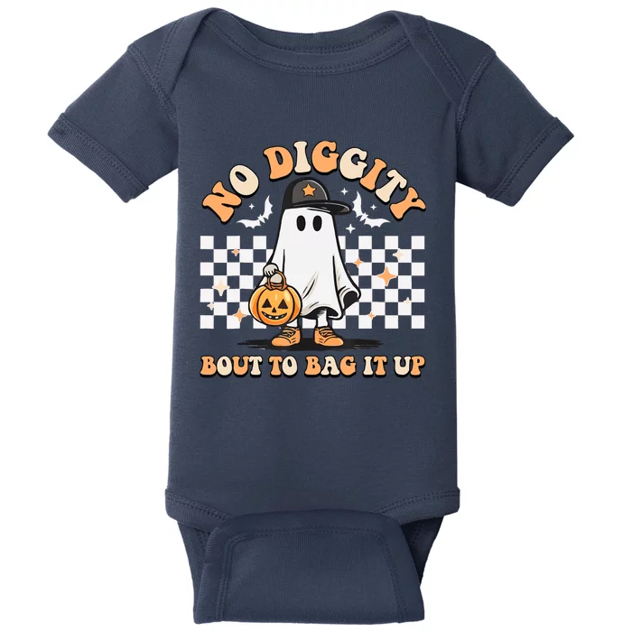 No Diggity Bout To Bag It Up Cute Ghost Halloween Candy Baby Bodysuit