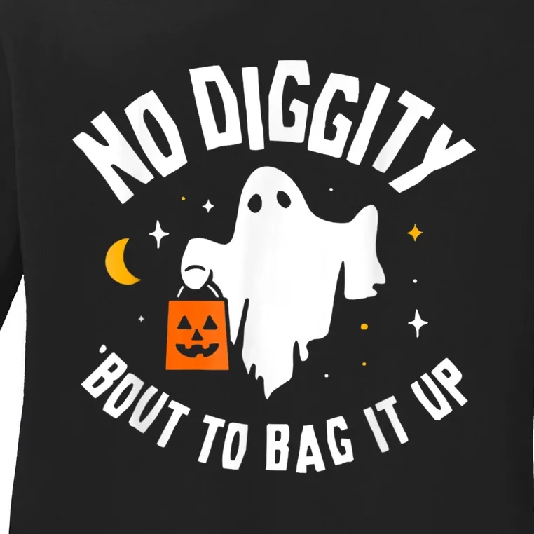 No Diggity Bout To Bag It Up Cute Ghost Halloween Candy Ladies Long Sleeve Shirt