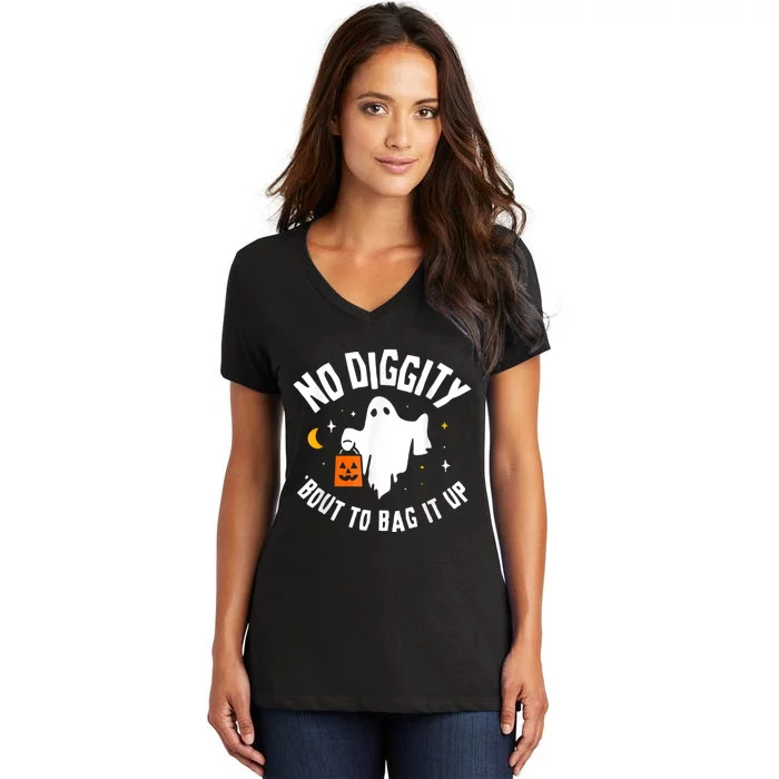 No Diggity Bout To Bag It Up Cute Ghost Halloween Candy Women's V-Neck T-Shirt