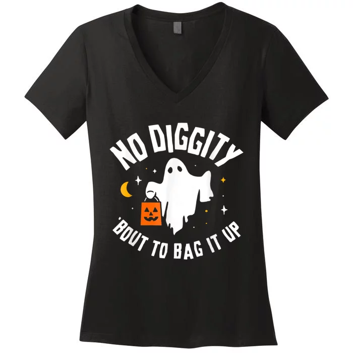 No Diggity Bout To Bag It Up Cute Ghost Halloween Candy Women's V-Neck T-Shirt