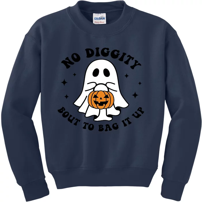 No Diggity Bout To Bag It Up Halloween Ghost Kids Sweatshirt