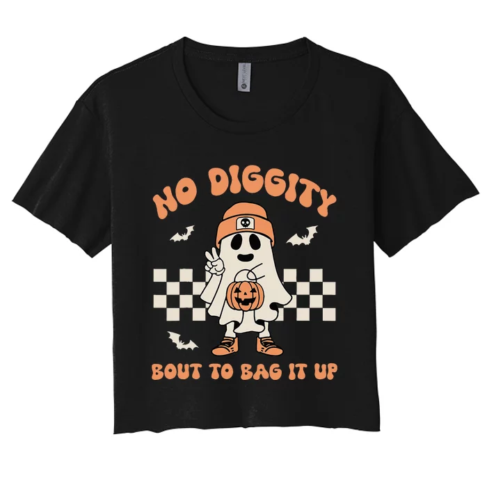 No Diggity Bout To Bag It Up Ghost Halloween Kids Women's Crop Top Tee