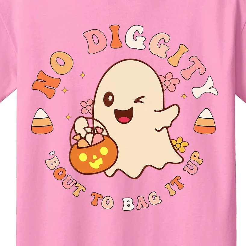 No Diggity Bout To Bag It Up Cute Ghost Halloween Kids T-Shirt