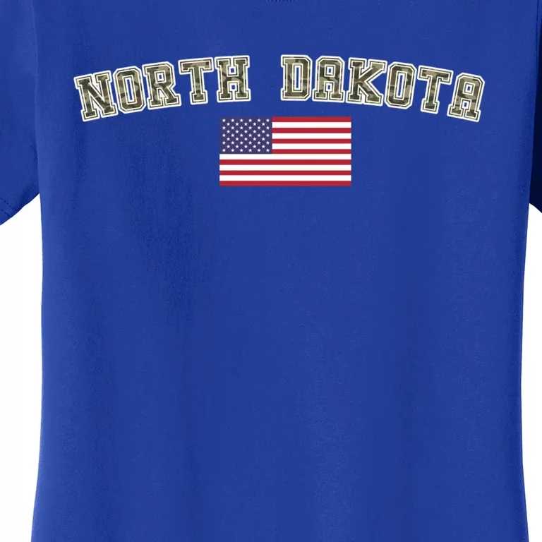 North Dakota Camo University College State American Flag Gift Women's T-Shirt