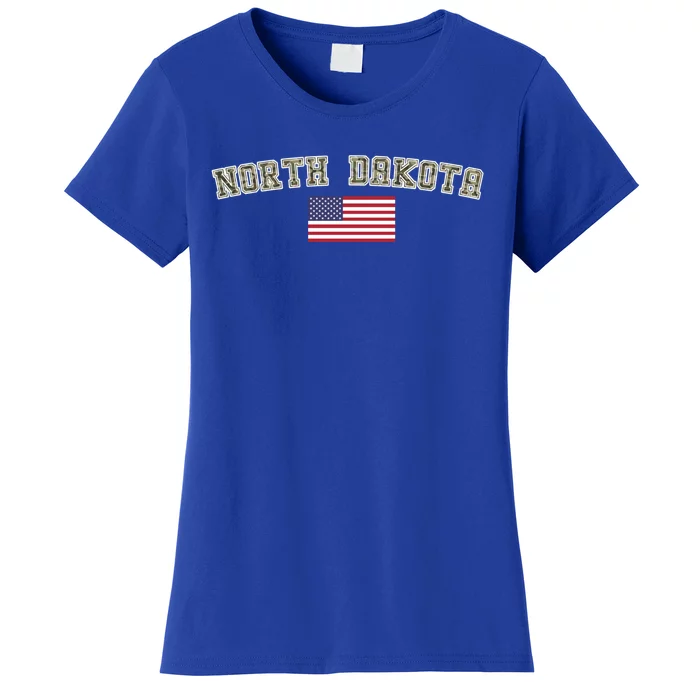 North Dakota Camo University College State American Flag Gift Women's T-Shirt