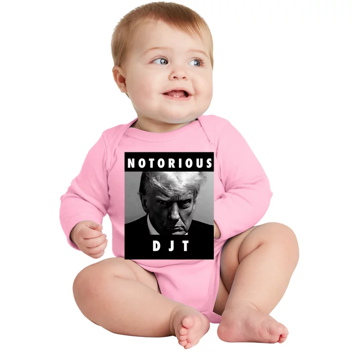 Notorious Djt Donald Trump Mug Shot Republican 2024 Maga Baby Long Sleeve Bodysuit