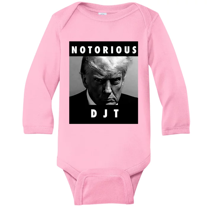 Notorious Djt Donald Trump Mug Shot Republican 2024 Maga Baby Long Sleeve Bodysuit