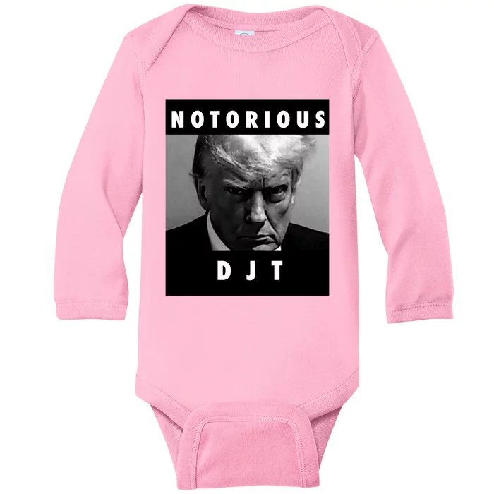 Notorious Djt Donald Trump Mug Shot Republican 2024 Maga Cute Gift Baby Long Sleeve Bodysuit