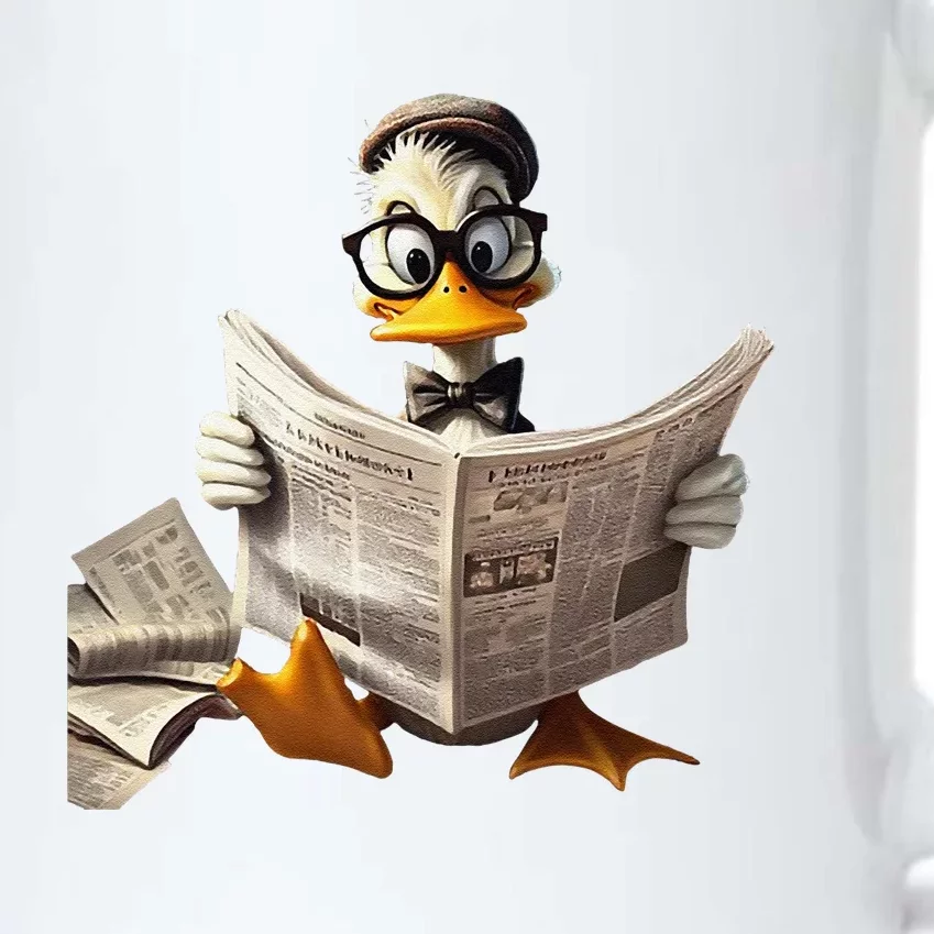 Nerdy Duck Engrossed In Reading A Newspaper Black Color Changing Mug