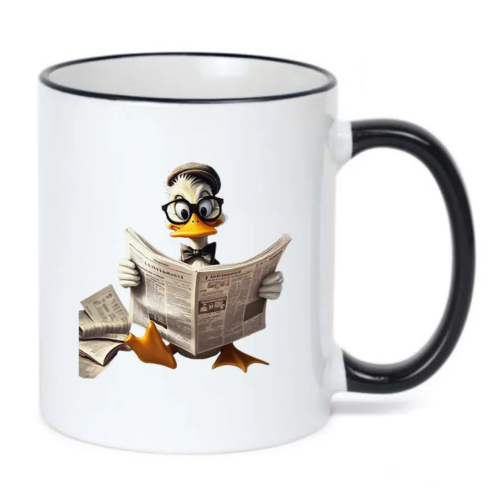 Nerdy Duck Engrossed In Reading A Newspaper Black Color Changing Mug