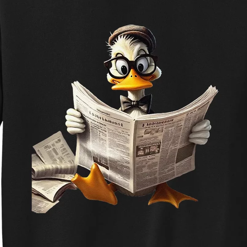 Nerdy Duck Engrossed In Reading A Newspaper Sweatshirt