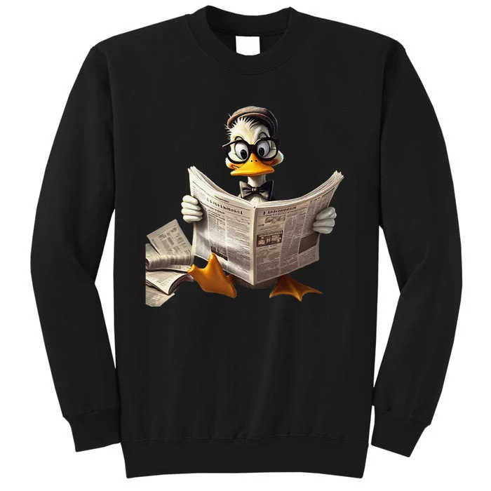 Nerdy Duck Engrossed In Reading A Newspaper Sweatshirt